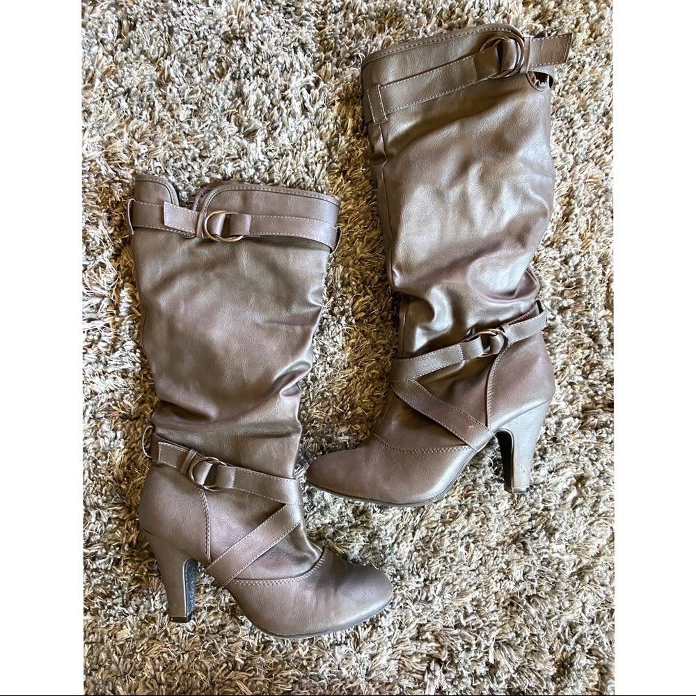 SOLD Grey Mid Calf Heel Boots